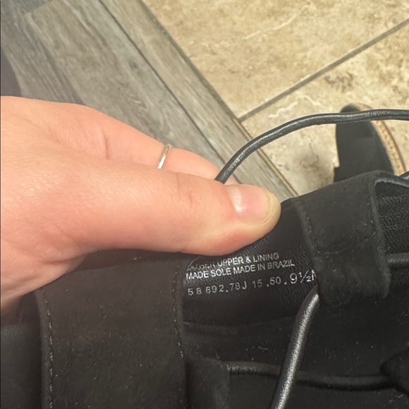 Tory Burch Black Suede Leather Lace Up Tie Tan Wedge Sandal Heels 9.5 - Picture 11 of 14